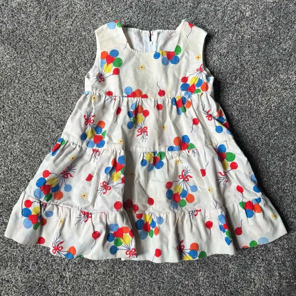 Vintage Balloon Print Tiered Dress Toddler Girls 2T Party Birthday